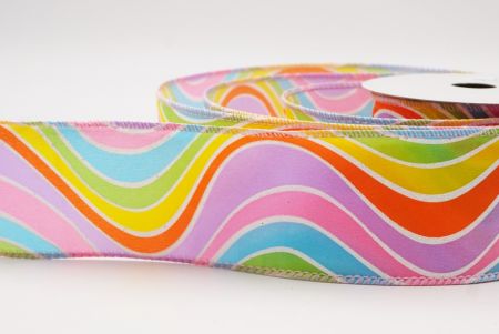 Ruban en fil câblé à vagues colorées blanc - rose_KF9634GC-1-5