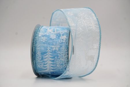 Ruban en fil de fer avec des rennes de forêt nordique bleu clair_KF9638GC-12-12