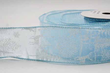 Ruban en fil de fer avec des rennes de forêt nordique bleu clair_KF9638GC-12-12