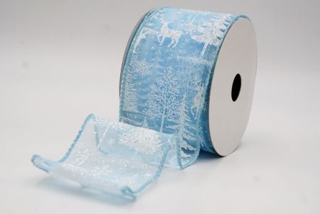 Ruban en fil de fer avec des rennes de forêt nordique bleu clair_KF9638GC-12-12