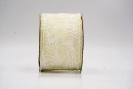 Ruban en fil de fer avec des rennes de forêt nordique crème_KF9638GC-2-2