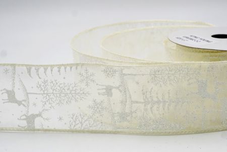 Ruban en fil de fer avec des rennes de forêt nordique crème_KF9638GC-2-2