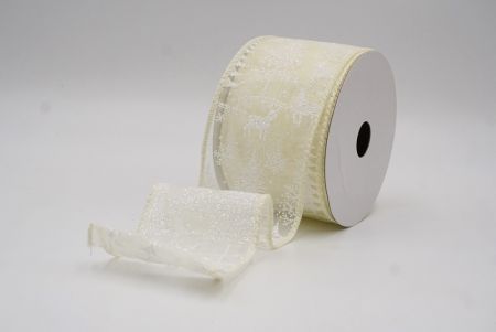 Ruban en fil de fer avec des rennes de forêt nordique crème_KF9638GC-2-2