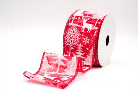 Ruban en fil de fer avec des rennes de forêt nordique rouges_KF9638GC-7-7