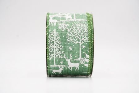 Ruban en fil de fer avec des rennes de forêt nordique verts_KF9639GC-3-222