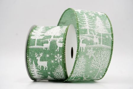 Ruban en fil de fer avec des rennes de forêt nordique verts_KF9639GC-3-222