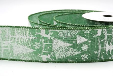 Ruban en fil de fer avec des rennes de forêt nordique verts_KF9639GC-3-222