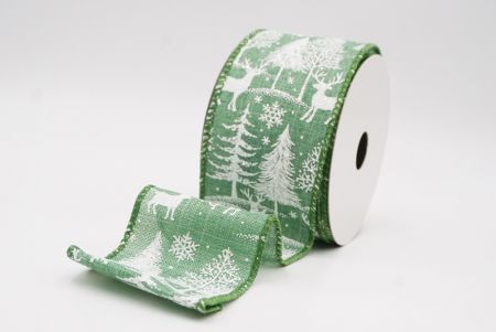 Ruban en fil de fer avec des rennes de forêt nordique verts_KF9639GC-3-222