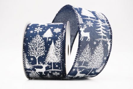 Ruban en fil de fer avec des rennes de forêt nordique bleu marine_KF9639GC-4-4
