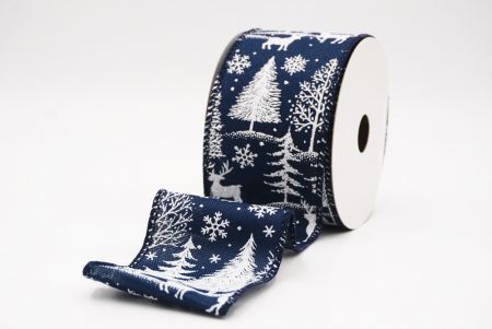 Ruban en fil de fer avec des rennes de forêt nordique bleu marine_KF9639GC-4-4