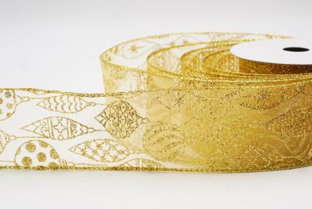 Jasnobrązowa - złota błyszcząca wstążka na ozdoby bożonarodzeniowe_KF9641G-13