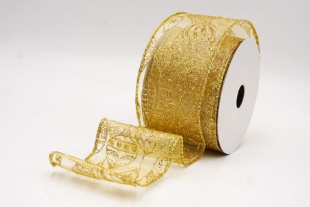 Jasnobrązowa - złota błyszcząca wstążka na ozdoby bożonarodzeniowe_KF9641G-13