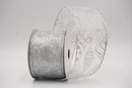 Biała - srebrna błyszcząca wstążka na ozdoby bożonarodzeniowe_KF9641G-1