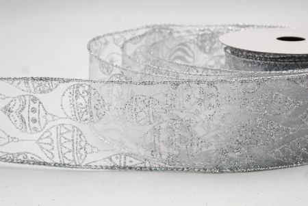 Biała - srebrna błyszcząca wstążka na ozdoby bożonarodzeniowe_KF9641G-1