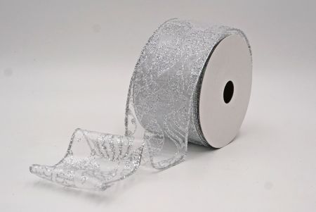 Biała - srebrna błyszcząca wstążka na ozdoby bożonarodzeniowe_KF9641G-1