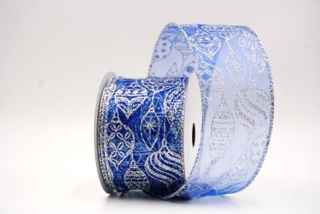 Niebieska - srebrna błyszcząca wstążka na ozdoby bożonarodzeniowe_KF9641G-4