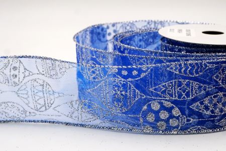 Niebieska - srebrna błyszcząca wstążka na ozdoby bożonarodzeniowe_KF9641G-4