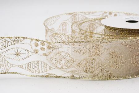 Biała - złota błyszcząca wstążka na ozdoby bożonarodzeniowe_KF9641GV-1G