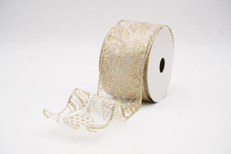 Biała - złota błyszcząca wstążka na ozdoby bożonarodzeniowe_KF9641GV-1G