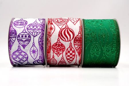 Glitter Ornament Christmas Wired Ribbon - Glitter Ornament Christmas Wired Ribbon