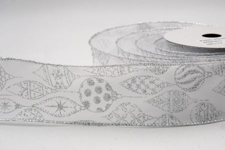 Ruban en fil câblé d'ornement de Noël pailleté blanc_KF9643G-1