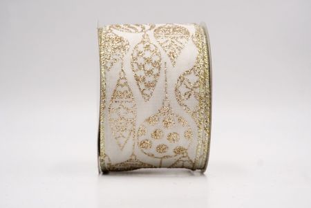 Ruban en fil câblé d'ornement de Noël pailleté crème_KF9643GV-2