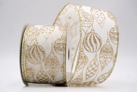 Ruban en fil câblé d'ornement de Noël pailleté crème_KF9643GV-2