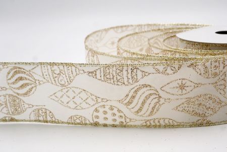 Ruban en fil câblé d'ornement de Noël pailleté crème_KF9643GV-2