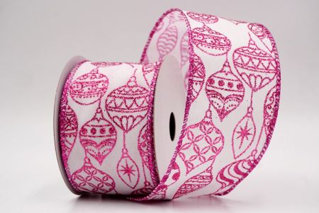 Ruban en fil câblé d'ornement de Noël pailleté blanc/rose_KF9644GF-1F