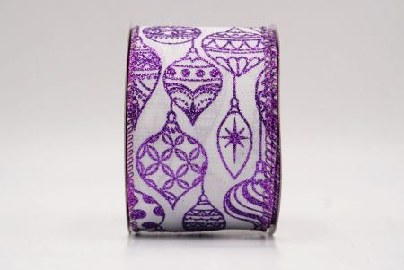 Ruban en fil câblé d'ornement de Noël pailleté blanc/violet_KF9644GP-1P
