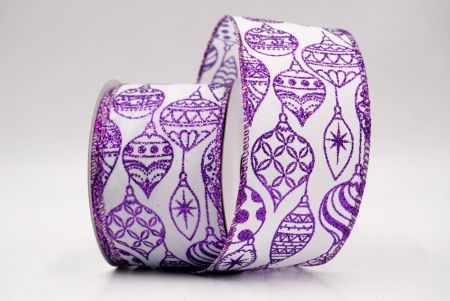 Ruban en fil câblé d'ornement de Noël pailleté blanc/violet_KF9644GP-1P