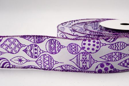 Ruban en fil câblé d'ornement de Noël pailleté blanc/violet_KF9644GP-1P