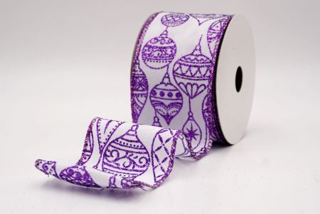 Ruban en fil câblé d'ornement de Noël pailleté blanc/violet_KF9644GP-1P