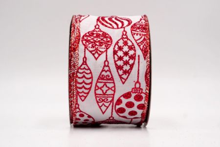 Ruban en fil câblé d'ornement de Noël pailleté blanc/rouge_KF9644GR-1R