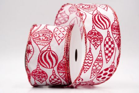 Ruban en fil câblé d'ornement de Noël pailleté blanc/rouge_KF9644GR-1R