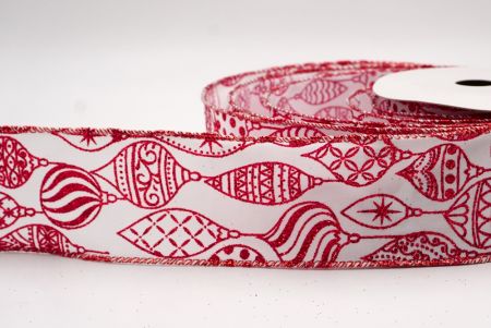 Ruban en fil câblé d'ornement de Noël pailleté blanc/rouge_KF9644GR-1R