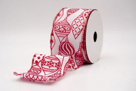 Ruban en fil câblé d'ornement de Noël pailleté blanc/rouge_KF9644GR-1R