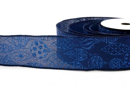 Ruban en fil câblé d'ornement de Noël pailleté bleu marine_KF9645GC-4-4