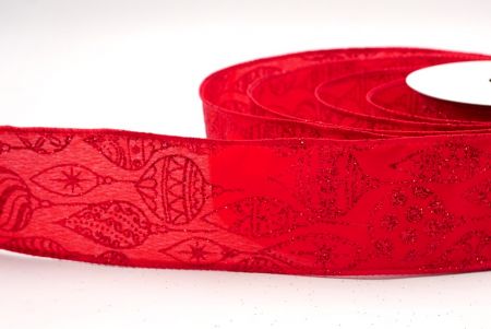 Ruban en fil câblé d'ornement de Noël pailleté rouge_KF9645GC-7-7