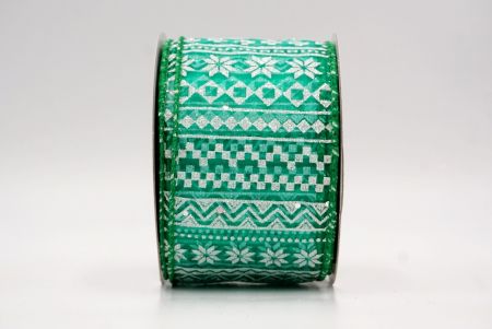 शियर ग्रीन_नॉर्डिक स्नोफ्लेक पैटर्न वायर्ड रिबन_KF9646GC-3-49