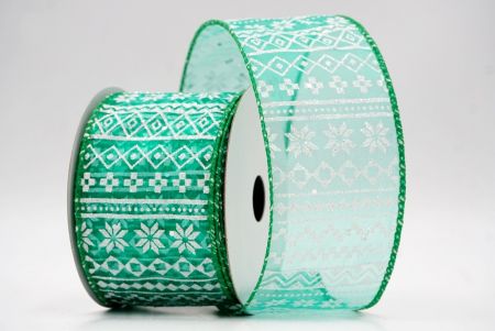 शियर ग्रीन_नॉर्डिक स्नोफ्लेक पैटर्न वायर्ड रिबन_KF9646GC-3-49