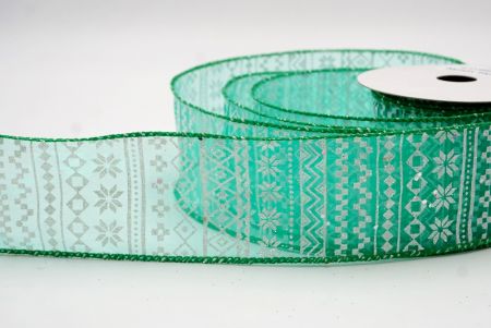 शियर ग्रीन_नॉर्डिक स्नोफ्लेक पैटर्न वायर्ड रिबन_KF9646GC-3-49