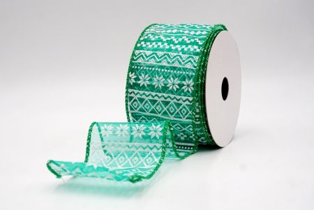 शियर ग्रीन_नॉर्डिक स्नोफ्लेक पैटर्न वायर्ड रिबन_KF9646GC-3-49
