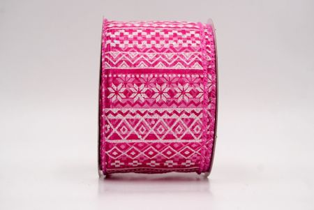 शीर हॉट पिंक_नॉर्डिक स्नोफ्लेक पैटर्न वायर्ड रिबन_KF9646GC-40-218