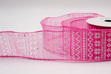 शीर हॉट पिंक_नॉर्डिक स्नोफ्लेक पैटर्न वायर्ड रिबन_KF9646GC-40-218