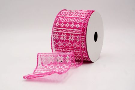 शीर हॉट पिंक_नॉर्डिक स्नोफ्लेक पैटर्न वायर्ड रिबन_KF9646GC-40-218
