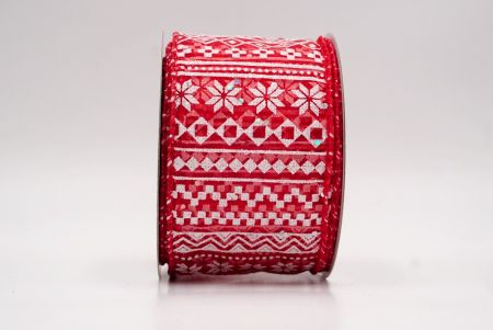 शियर रेड_नॉर्डिक स्नोफ्लेक पैटर्न वायर्ड रिबन_KF9646GC-7-7