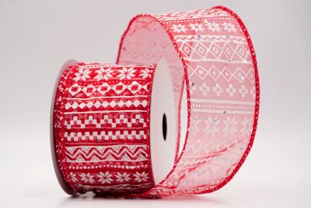 शियर रेड_नॉर्डिक स्नोफ्लेक पैटर्न वायर्ड रिबन_KF9646GC-7-7