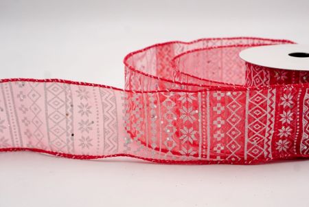 शियर रेड_नॉर्डिक स्नोफ्लेक पैटर्न वायर्ड रिबन_KF9646GC-7-7