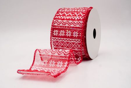 शियर रेड_नॉर्डिक स्नोफ्लेक पैटर्न वायर्ड रिबन_KF9646GC-7-7